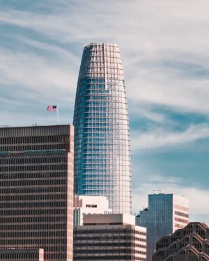 white and blue high rise building